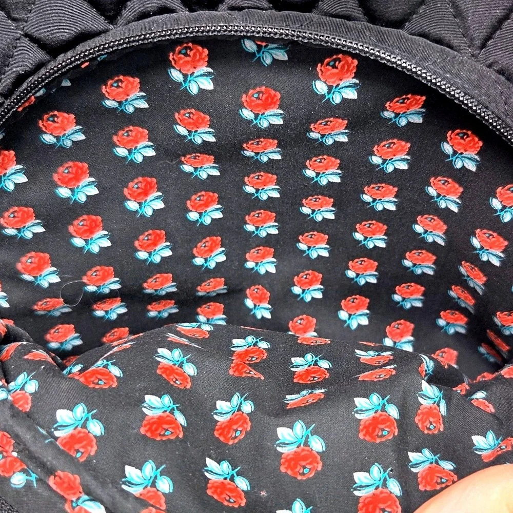 Vera Bradley Small Backpack Black Quilted Cotton Floral Lining Travel Bag EUC 75 - Picture 4 of 11